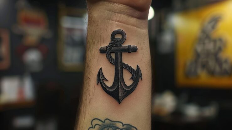 anchor mental health tattoo on wrist representing stability strength and emotional grounding