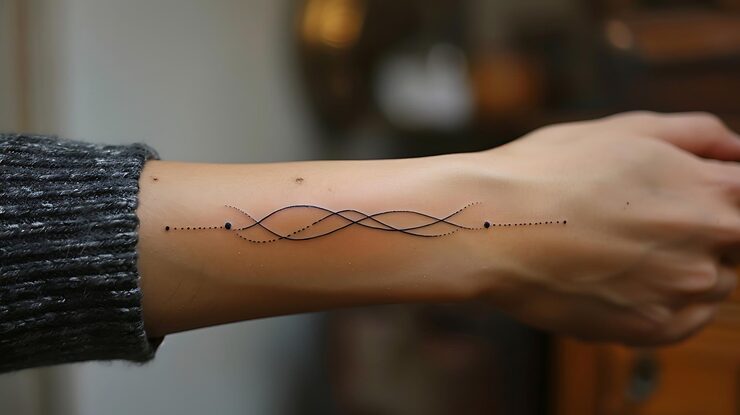 minimal wave line tattoo for mental health showing life ups and downs and healing journey