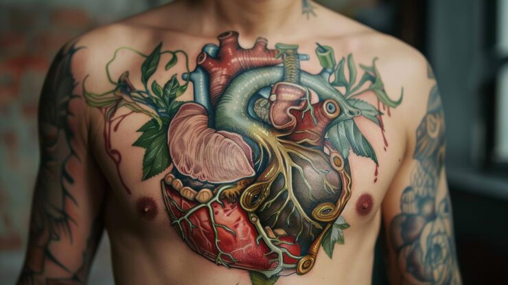 heart and brain mental health tattoo on my forarms representing balance between emotions and thoughts